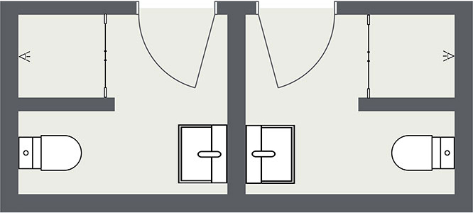 Layout for single occupancy, common bathroom